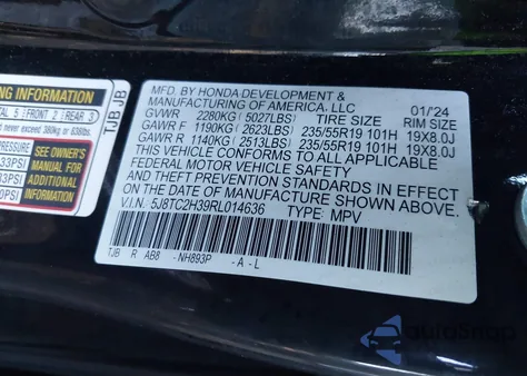 2024 Acura Rdx Standard из США, поврежденный, VIN 5J8TC2H39RL014636